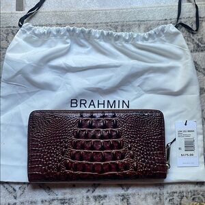 BRAND NEW Brahmin Dark Brown Croc-Embossed Clutch